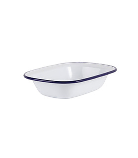 Enamel Pie Dish White With Blue Rim 180 x 135mm