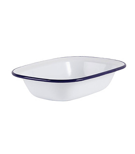 Enamel Pie Dish White With Blue Rim 280 x 190mm