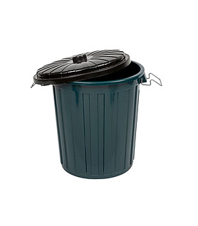 Bin With Lid Ribbed Green 55L