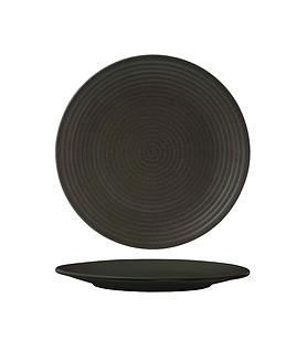 Zuma Plate Round Ribbed Charcoal 210mm