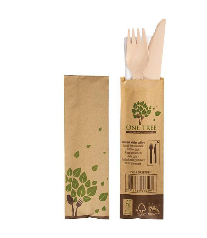 Wood Knife, Fork and Napkin Set 160mm 400 Per Ctn