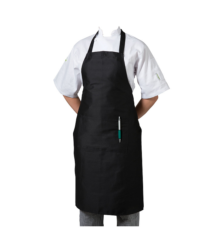 Apron Black Bib With Pocket Poly/Cotton